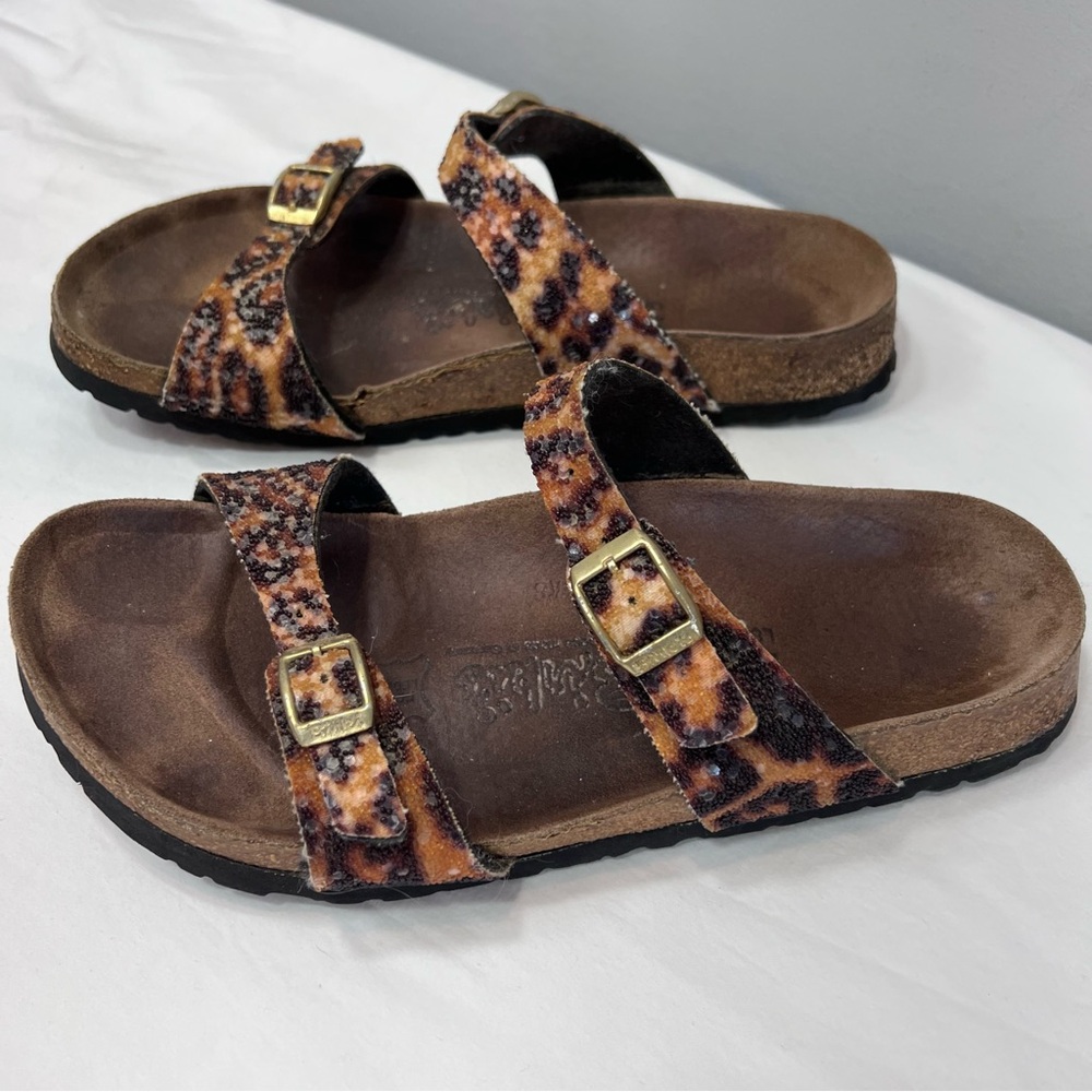 Birkenstock leopard Tahiti double thin strap sandals size 39